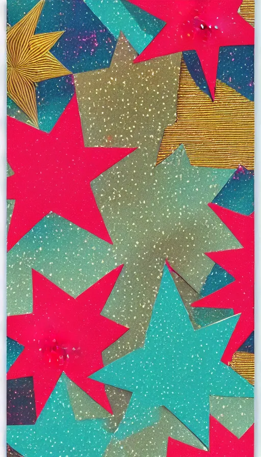 Prompt: a beautiful scrapbook by bhare art, superrare trending, scrapbook paper collage, warm, mediterranean, stars, sharp focus, colorful refracted sparkles and lines, soft light
