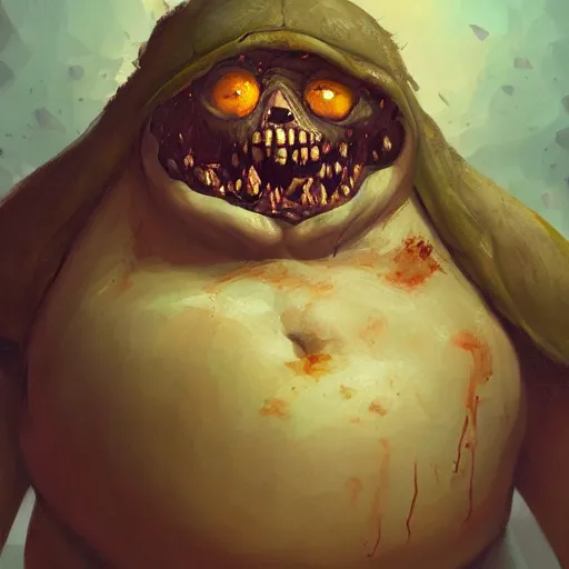Prompt: a detailed portrait of a fat zombie, by justin gerard, digital art, realistic painting, dnd, character design, trending on artstation