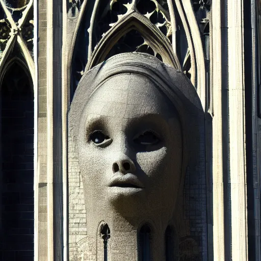 Image similar to architectural shot, no decaying lines, alabaster gothic cathedral, gothic black opal skin woman, macro head face