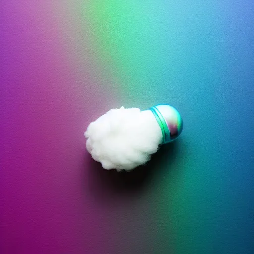 Prompt: cotton Candy shaped like a mk 2 grenade!!!, centered, product shot, bright, airy, iridescent lighting, gradient background