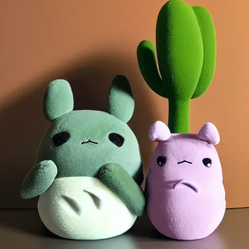 Prompt: cactus, plush, Totoro, soft render, dreamlike, pastel Ilya Kuvshinov