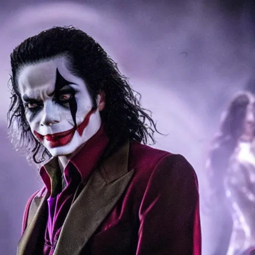 Image similar to stunning awe inspiring michael jackson as the joker, movie still 8 k hdr atmospheric lighting