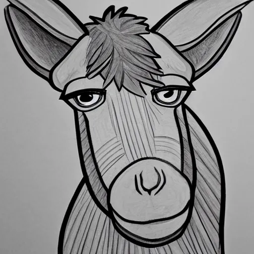 Image similar to cute cheerful donkey, colouring - in sheet, concept design, character art, sharp focus, highly detailed, artstation
