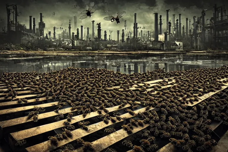 Prompt: simplicity, gothic river favela honeybee hive, urban environment, industrial factory, apocalyptic, somber, award winning art, epic dreamlike fantasy landscape, ultra realistic,