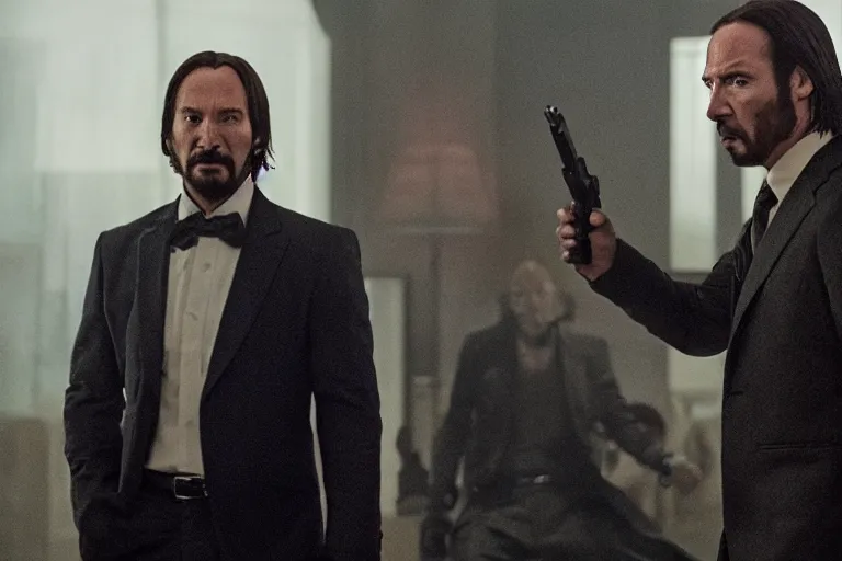 Image similar to film still of saul goodman from better call saul fighting john wick in the new john wick movie