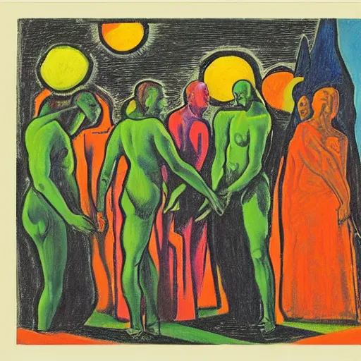 Image similar to The The afterlife of Deity, crayon, by Max Pechstein, Milton Glaser, Fantasy Realism