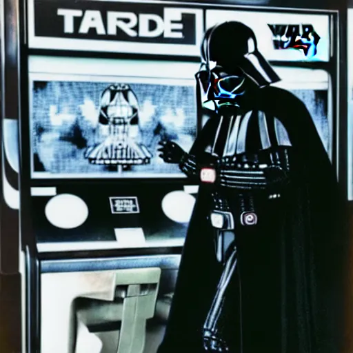 Image similar to rare photo of darth vader playing arcade game