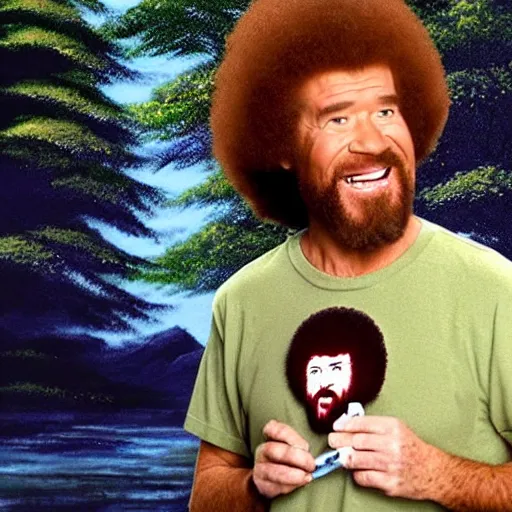 Image similar to screaming bob ross looks like a tree