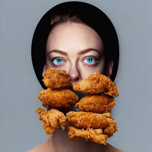 Prompt: a face made of fried chicken, fried chicken face looking like amanda seyfried