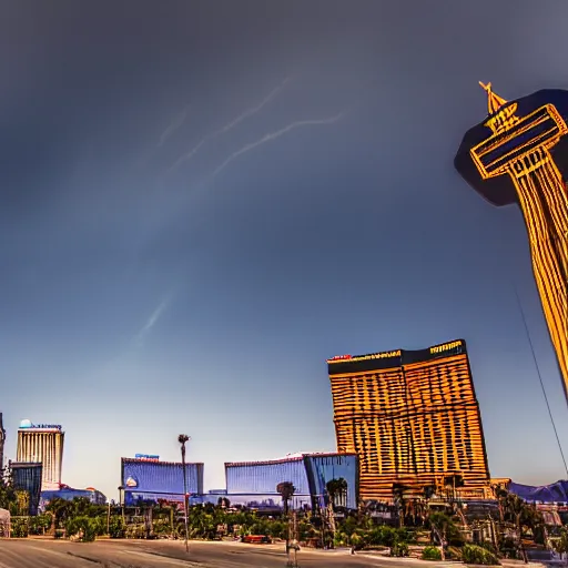 Prompt: Las Vegas in the apocalypse, (Sony a7R IV, symmetric balance, polarizing filter, Photolab, Lightroom, 4K, Dolby Vision, Photography Award)