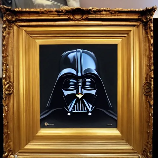 Prompt: a portrait painting of darth vader from star wars in a renaissance style hanging in the louvre