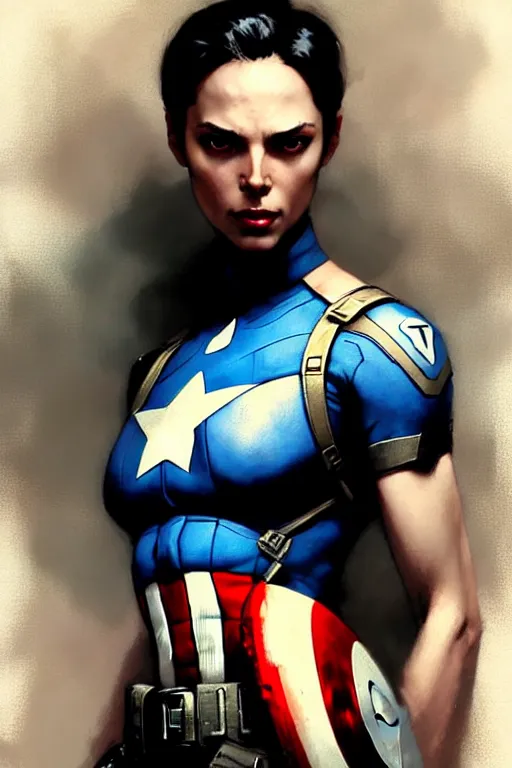 Image similar to captain America as aeon flux profile picture by Greg Rutkowski, matte painting, intricate, fantasy concept art, elegant, by Stanley Artgerm Lau, golden ratio, thomas kindkade, alphonse mucha, loish, norman Rockwell,