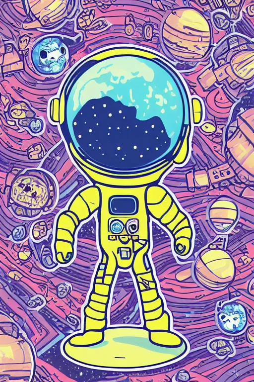 Prompt: A portrait of a skeleton as an astronaut on the moon, sticker, colorful, illustration, highly detailed, smooth and clean vector curves, no jagged lines, vector art, smooth