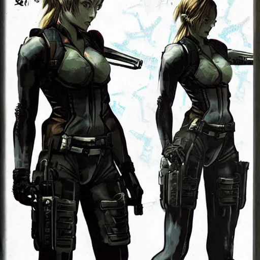 Image similar to zelda wearing a resident evil suit with gun by yoji shinkawa, concept art