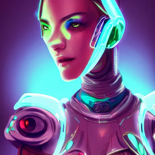 Prompt: a portrait of a beautiful ( cyberpunk elf - shaped robot ), warcore, sharp focus, detailed, artstation, concept art, 3 d + digital art, wlop style, neon colors, futuristic, unreal engine, elegant
