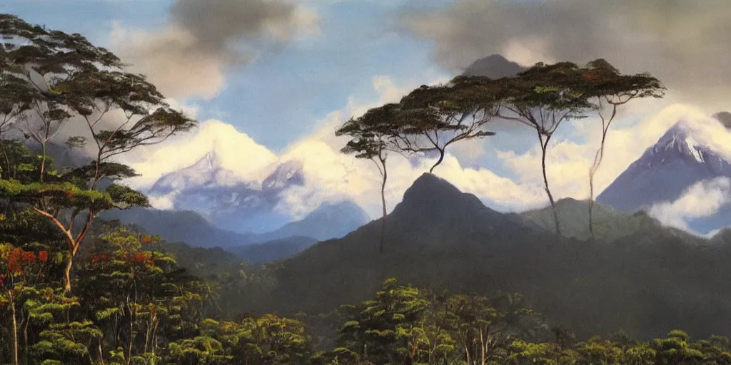 Prompt: painting of mount kinabalu by bob ross