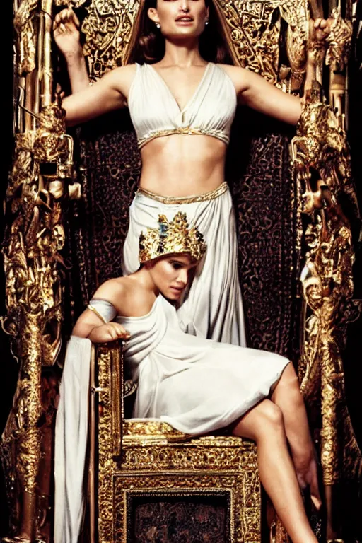 Prompt: Natalie Portman as a Goddess on a Throne