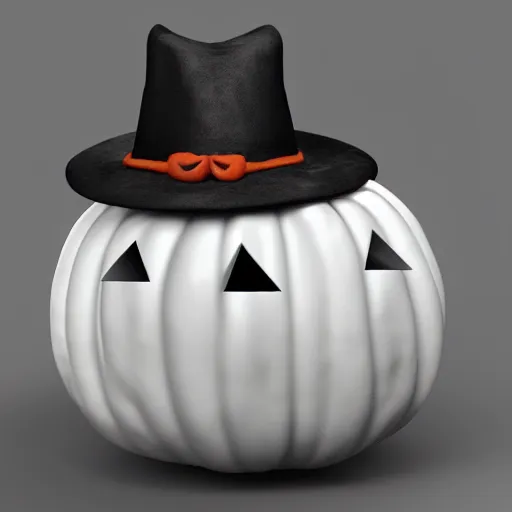 Image similar to a halloween pumpkin wearing a black hat, an ambient occlusion render by master of saint giles, polycount contest winner, sots art, rendered in maya, sketchfab, ambient occlusion