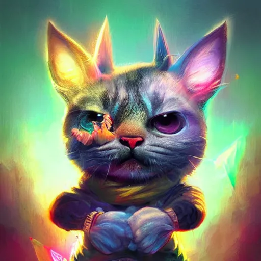 Prompt: close up of furious teemo from league of legends as a grey american shorthair cat, vivid color, neon color, intricate detail, digital painting, particles floating, whimsical background by marc simonetti, artwork by ross tran + ramond swanland + liam wong