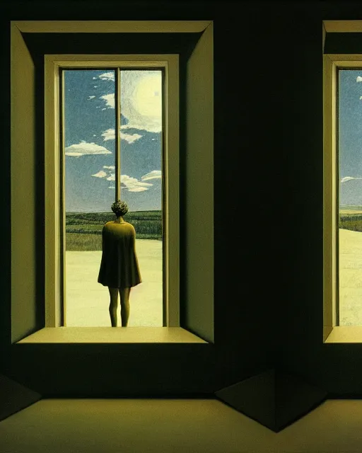 Image similar to two, in the void, by the mirror, station, alex colville, otto mueller, stephen conroy, sandro botticelli, andrew newell wyeth, daniel maidman octane rendering