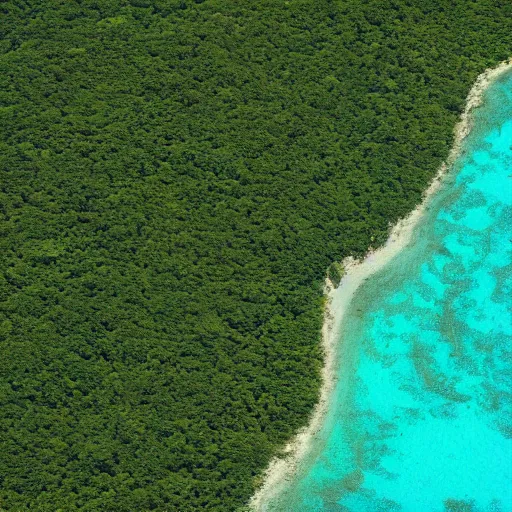 Image similar to a camera capture high resolution photograph of a large flat verdant island with large mountains with red peaks