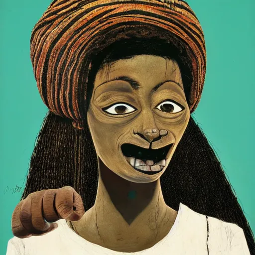 Image similar to portrait of an african women by roger ballen and jamie hewlett and sawoozer,