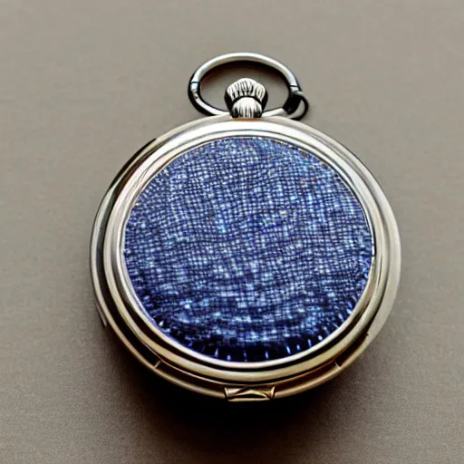 Prompt: close up photo of a sapphire pocket watch, high detail, complex