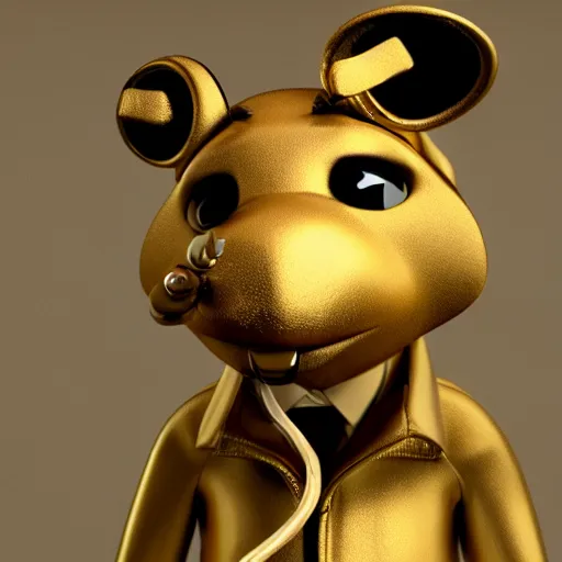 Prompt: anthropomorphic furry gangster rat wearing headphones and a gold chain, smoking a blunt, 3d render, blender, 4k