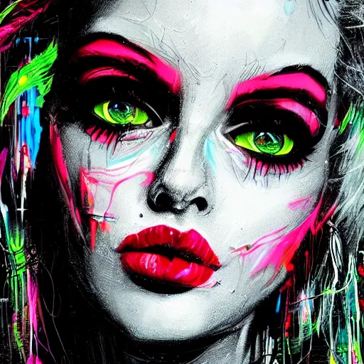 Prompt: splashes of neon, punk portrait made out of paint, trending on artstation, epic composition, emotional, beautiful, rendered in octane, highly detailed, realistic, tim burton comic book art, sharp focus, perfect eyes