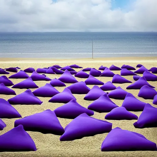 Image similar to a thousand beds on the beach by Storm Thorgerson, purple color scheme