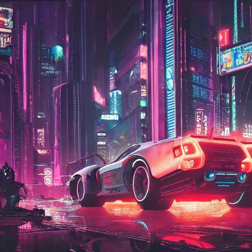 Prompt: cyberpunk 2 0 7 7 night city, highly detailed, oil painting, dark, dramatic,