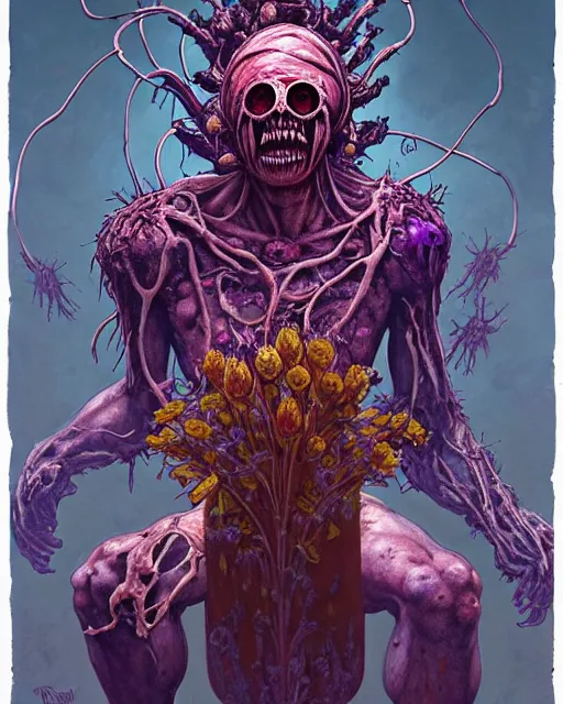 Image similar to the platonic ideal of flowers, rotting, insects and praying of cletus kasady carnage thanos davinci dementor wild hunt chtulu mandala ponyo doctor manhattan bioshock, fantasy, ego death, decay, dmt, psilocybin, concept art by randy vargas and greg rutkowski and zdzisław beksinski