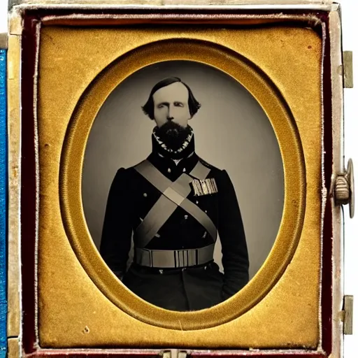 Image similar to A daguerreotype of Robert Llewellyn dressed in 19th century military uniform, regal, refined, highly detailed