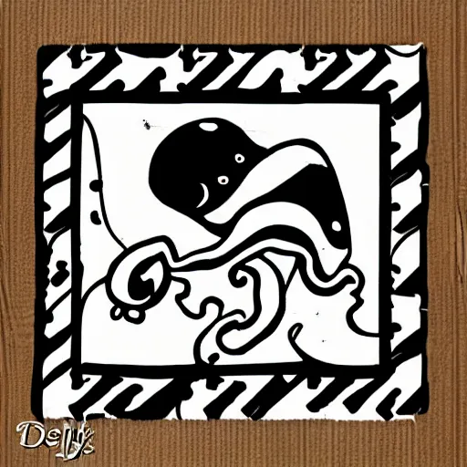 Prompt: very angry squid, 🦑 design, squared border, black and white, mad cuttlefish, cute decapodiformes