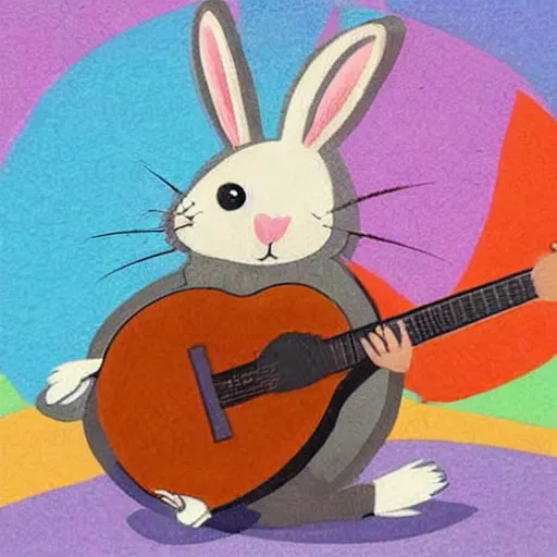 Prompt: A rabbit is playing the guitar