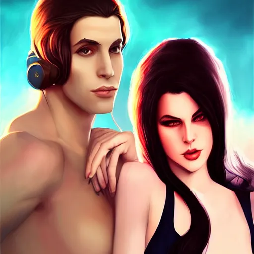 Prompt: Kurt Kobain and lana del rey , by WLOP and artgerm, artstation, deviantart, pixiv