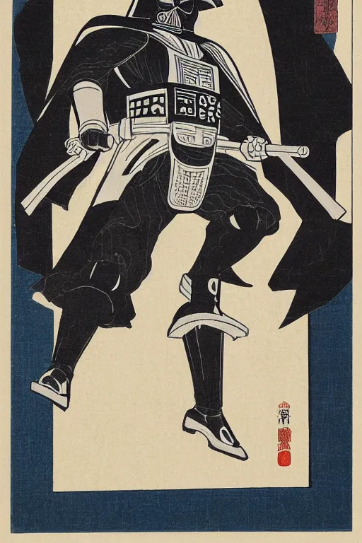 Image similar to Japanese woodblock print of Darth Vader, Hokusai