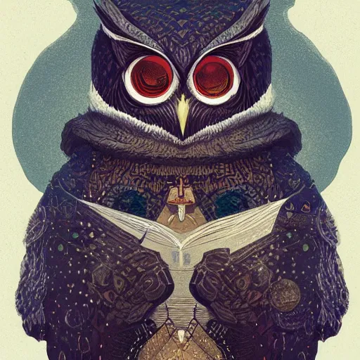 Prompt: a detailed portrait of an owl wizard, by victo ngai and greg rutkowski, digital art, realistic painting, very detailed, fantasy, character design, dnd, trending on artstation