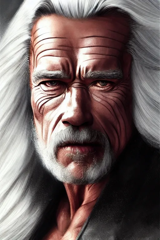 Image similar to arnold schwarzenegger with white hair and beard as a member of the teutonic order, fantasy, intricate, elegant, artstation, concept art, smooth, sharp focus by huang guangjian and gil elvgren and sachin teng, 8 k