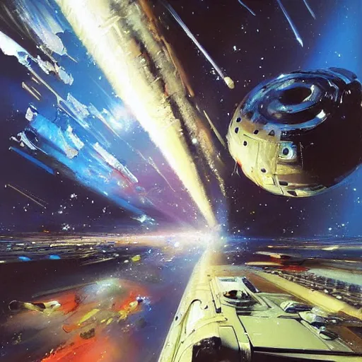 Image similar to minimalist space warp concept art oil painting by john berkey , minimal detailed, brush hard