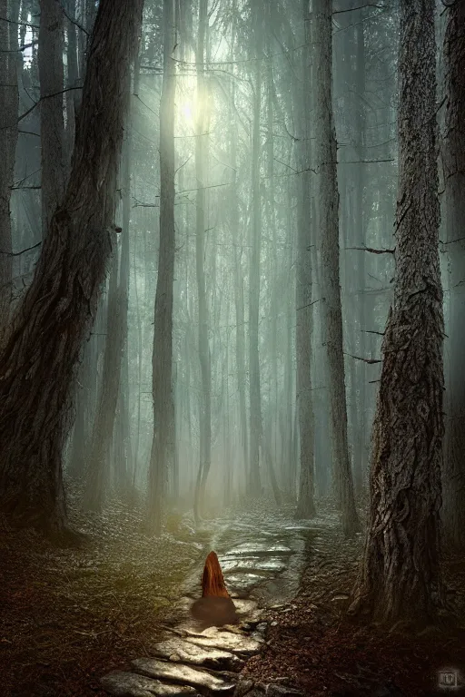 Image similar to fat old devil in the woods, the devil around, intricate, ethereal, by luis royo, hyper detailed, weta digital, ray trace, unreal engine, trending on artist, beautifully lit, cinematic, soft light, photorealistic, volumetric, realistic, glossy, 8 k post - production, masterpiece, luxury, smooth