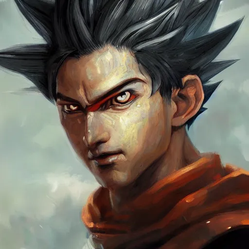 Prompt: masterpiece portrait painting of medieval goku by wlop and greg rutkowski, highly detail, featured in art station