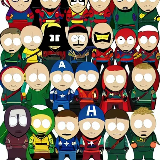 Image similar to Marvel's Avengers as South park characters, character art