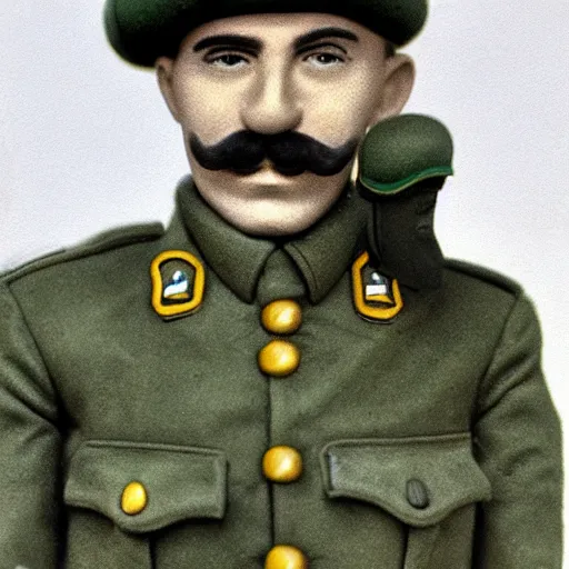 Image similar to luigi as a world war i soldier, high quality