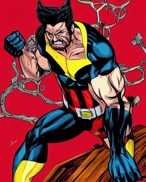 Image similar to portrait comic art of marvels wolverine, black and red color scheme, by inhyuck lee