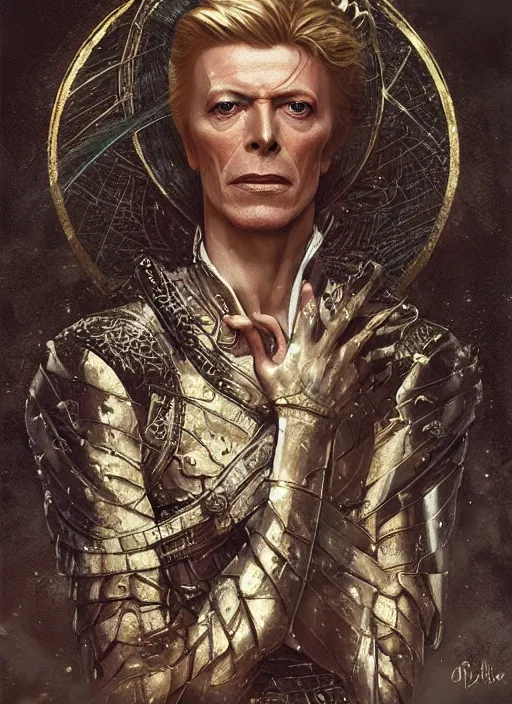 Image similar to david bowie as medieval prince, intricate, elegant, highly detailed, digital painting, artstation, concept art, smooth, sharp focus, illustration, game of thrones, art by greg rutkowski and alphonse mucha and aleksi briclot