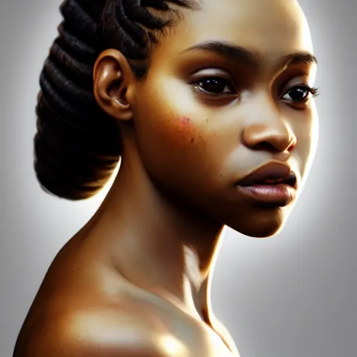 Image similar to a photorealistic hyperrealistic, bright brown eyes, light skinned african young girl, ponytail hair, flawless face, beautiful lips, cute face, gorgeous white veil, by wlop, artgerm, greg rutwoski, alphonse mucha, beautiful dynamic dramatic low - light moody lighting, cinematic atmosphere, artstation, concept design art, octane render, 8 k