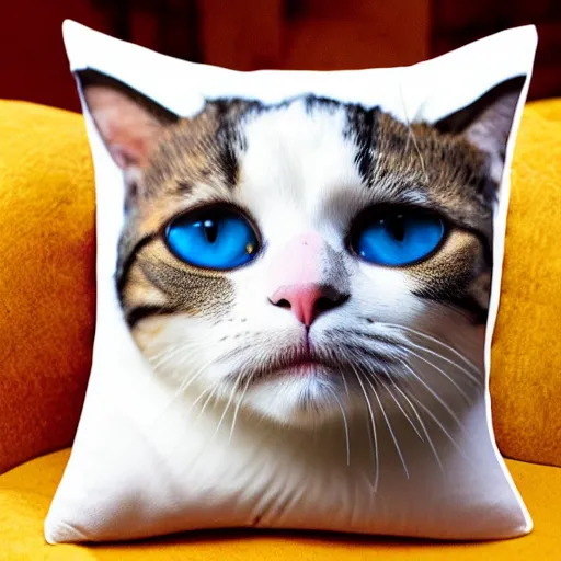 Image similar to a stunning professional photo of a cat pillow, ultra detail, hyperrealistic, beautiful, national geographic quality