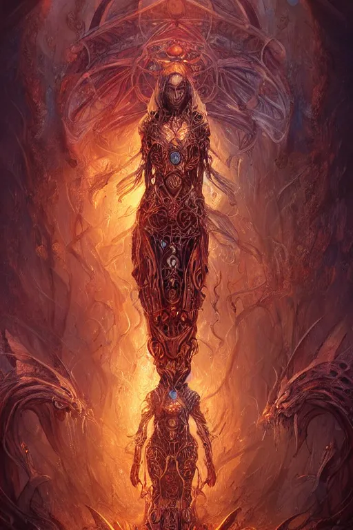 Image similar to Ethereal Flame Goddess wearing Biomechanical Armor Imbued with Water Runes, digital art, fantasy, magic, professional illustration by Seb McKinnon, WLOP, and artgerm, illustration