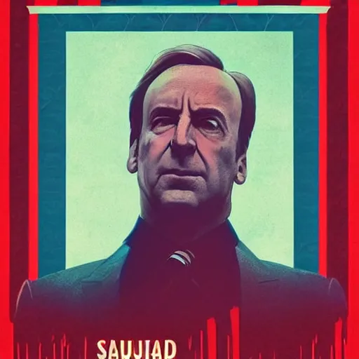 Prompt: “ dystopian propaganda poster of saul goodman as an evil overlord ”